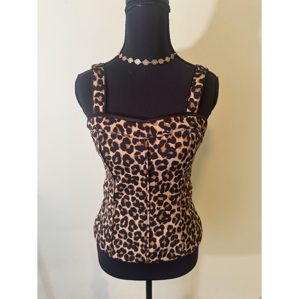 White House Black Market Leopard Corset Top Size 2 Bustier Y2K Pinup Cami NWOT
